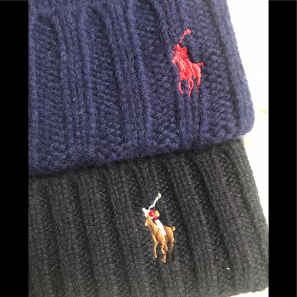 Lot 2 Ralph Lauren Polo Wool Beanies Blue - Picture 11 of 11
